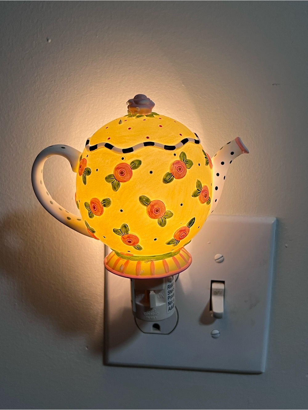 Vintage Yellow Floral Teapot Night Light by Mary Englebreit
